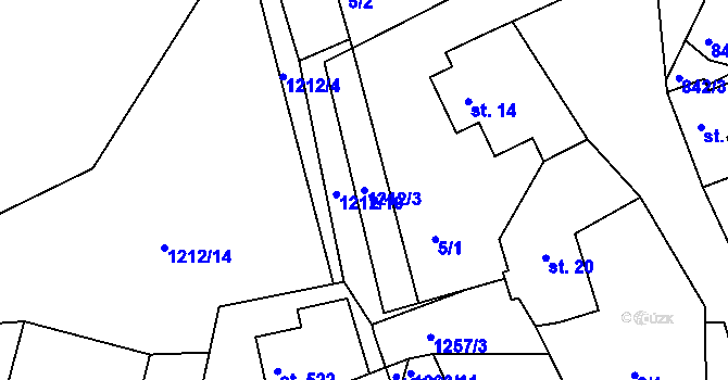 Parcela st. 1212/3 v KÚ Rynoltice, Katastrální mapa
