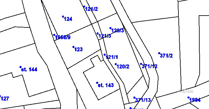 Parcela st. 121/1 v KÚ Rynoltice, Katastrální mapa