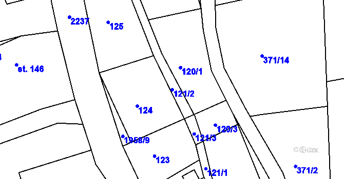 Parcela st. 121/2 v KÚ Rynoltice, Katastrální mapa