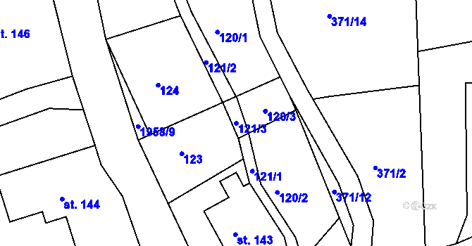 Parcela st. 121/3 v KÚ Rynoltice, Katastrální mapa