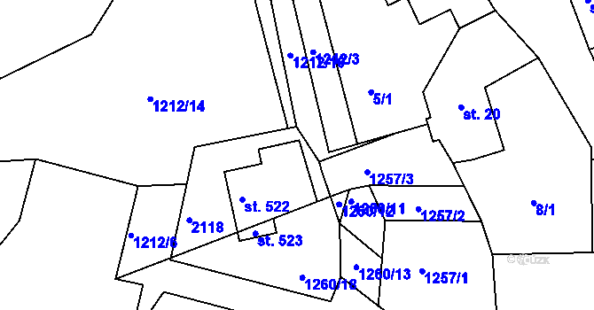 Parcela st. 1212/13 v KÚ Rynoltice, Katastrální mapa