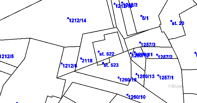 Parcela st. 522 v KÚ Rynoltice, Katastrální mapa