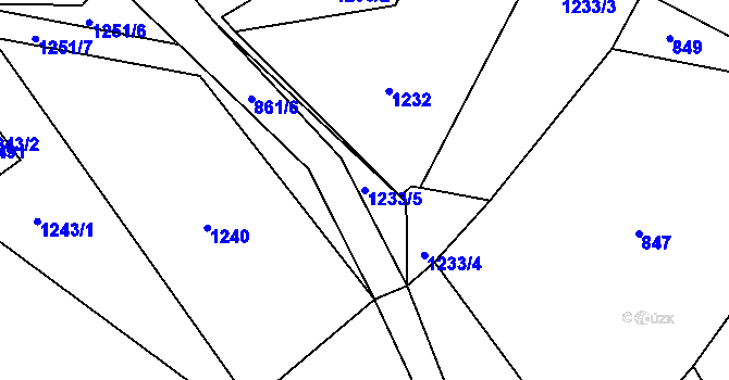 Parcela st. 1233/5 v KÚ Rynoltice, Katastrální mapa
