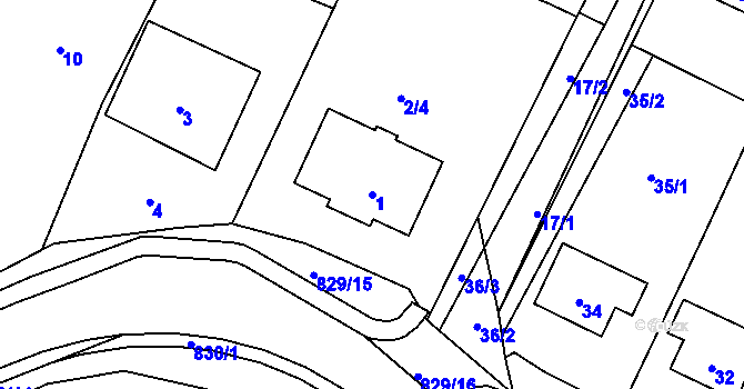 Parcela st. 1 v KÚ Hážovice, Katastrální mapa