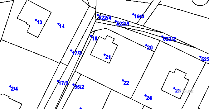 Parcela st. 21 v KÚ Hážovice, Katastrální mapa