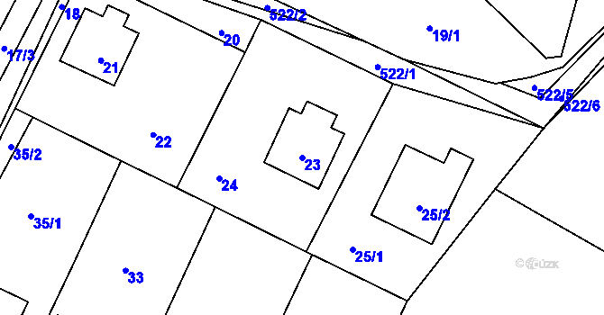Parcela st. 23 v KÚ Hážovice, Katastrální mapa
