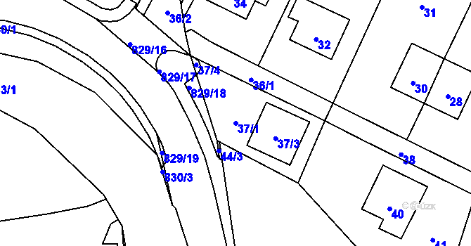 Parcela st. 37/1 v KÚ Hážovice, Katastrální mapa