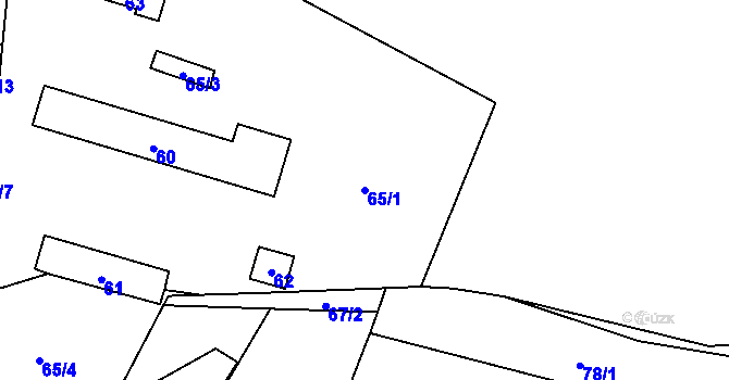 Parcela st. 65/1 v KÚ Hážovice, Katastrální mapa
