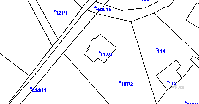 Parcela st. 117/3 v KÚ Hážovice, Katastrální mapa
