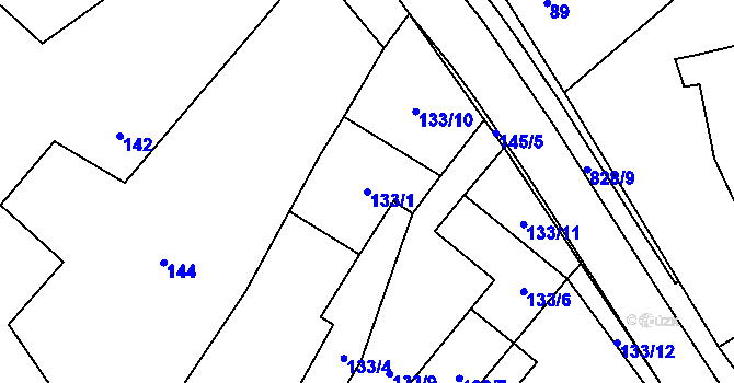 Parcela st. 133/1 v KÚ Hážovice, Katastrální mapa