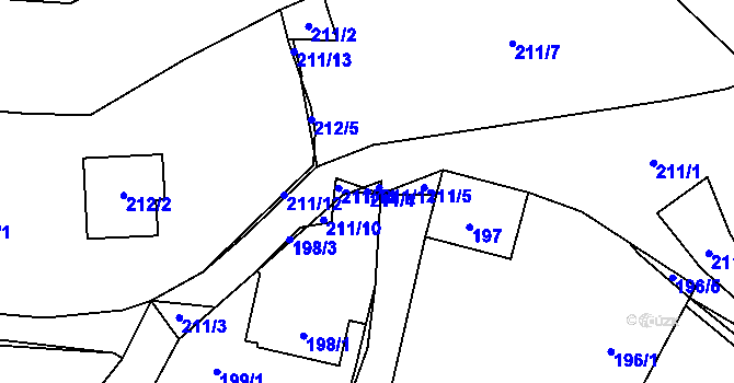 Parcela st. 211/4 v KÚ Hážovice, Katastrální mapa