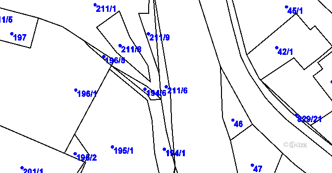 Parcela st. 211/6 v KÚ Hážovice, Katastrální mapa