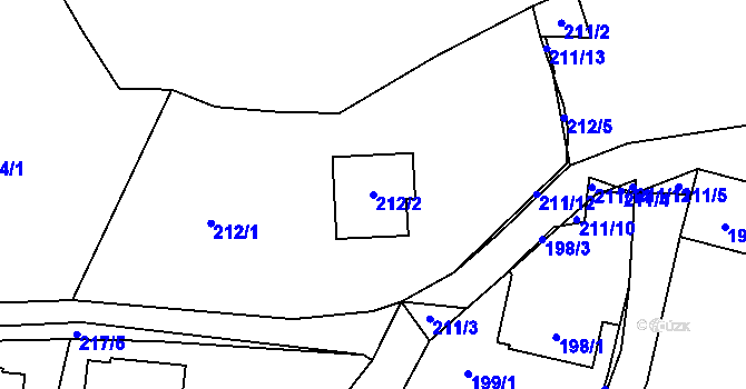 Parcela st. 212/2 v KÚ Hážovice, Katastrální mapa