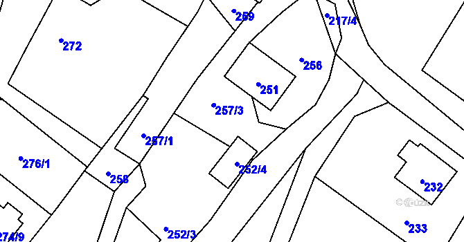 Parcela st. 257/2 v KÚ Hážovice, Katastrální mapa