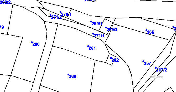 Parcela st. 261 v KÚ Hážovice, Katastrální mapa