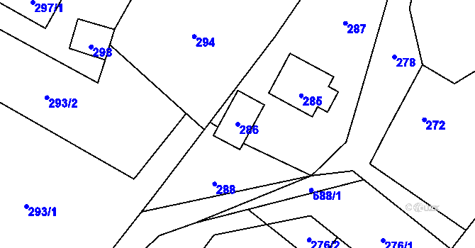 Parcela st. 286 v KÚ Hážovice, Katastrální mapa