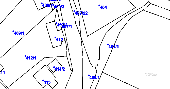 Parcela st. 406/2 v KÚ Hážovice, Katastrální mapa