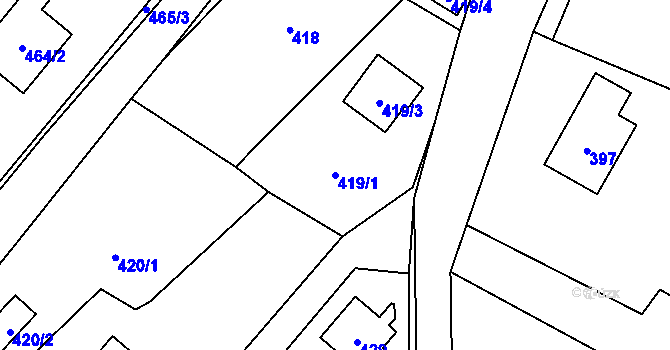 Parcela st. 419/1 v KÚ Hážovice, Katastrální mapa