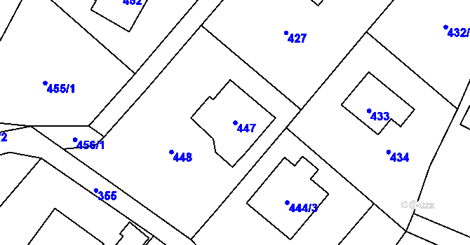 Parcela st. 447 v KÚ Hážovice, Katastrální mapa