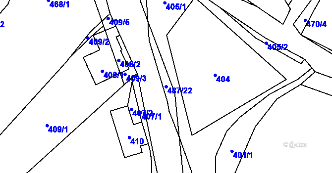 Parcela st. 487/22 v KÚ Hážovice, Katastrální mapa