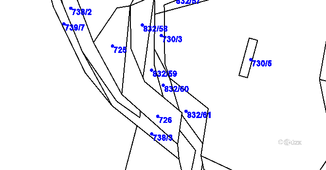 Parcela st. 832/60 v KÚ Hážovice, Katastrální mapa