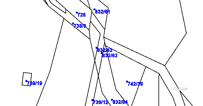 Parcela st. 832/62 v KÚ Hážovice, Katastrální mapa