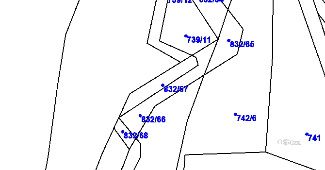 Parcela st. 832/67 v KÚ Hážovice, Katastrální mapa