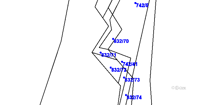 Parcela st. 832/71 v KÚ Hážovice, Katastrální mapa