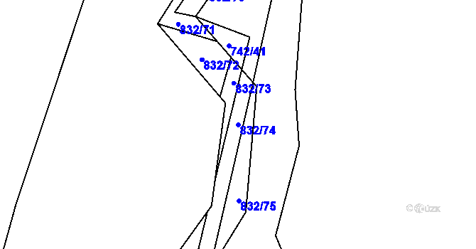 Parcela st. 832/74 v KÚ Hážovice, Katastrální mapa