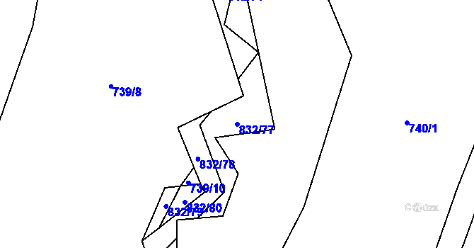 Parcela st. 832/77 v KÚ Hážovice, Katastrální mapa