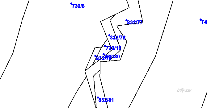 Parcela st. 832/80 v KÚ Hážovice, Katastrální mapa
