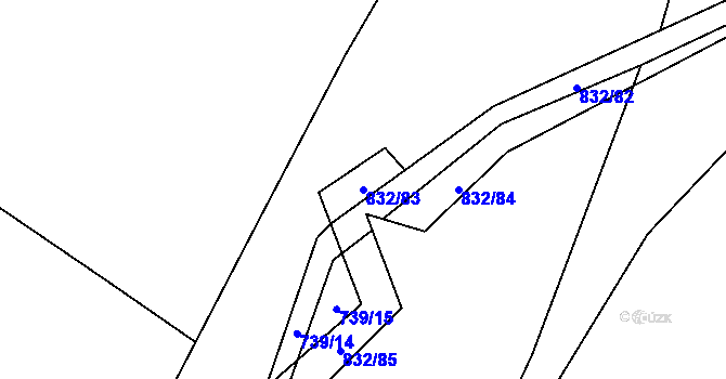 Parcela st. 832/83 v KÚ Hážovice, Katastrální mapa