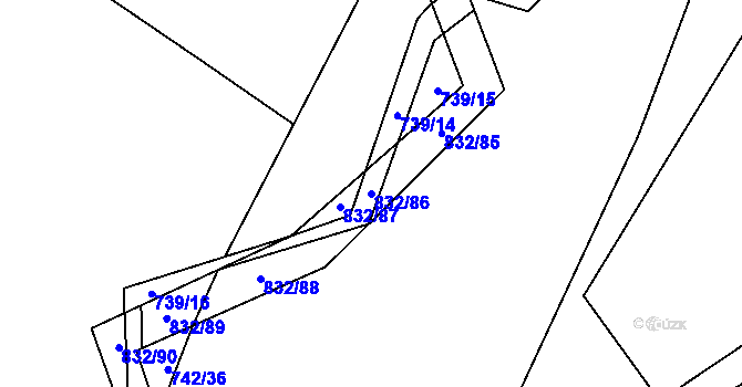 Parcela st. 832/86 v KÚ Hážovice, Katastrální mapa