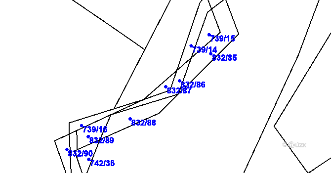Parcela st. 832/87 v KÚ Hážovice, Katastrální mapa