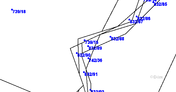 Parcela st. 832/89 v KÚ Hážovice, Katastrální mapa