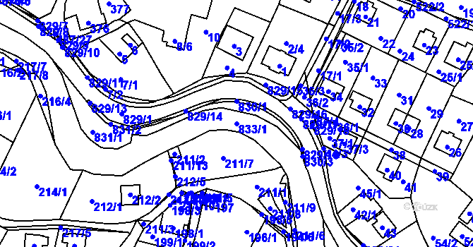 Parcela st. 833/1 v KÚ Hážovice, Katastrální mapa