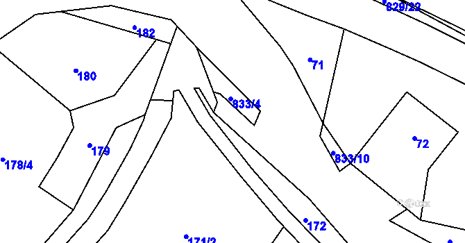Parcela st. 833/3 v KÚ Hážovice, Katastrální mapa