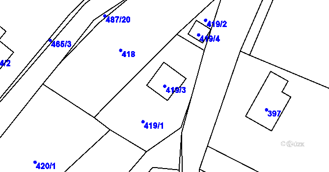 Parcela st. 419/3 v KÚ Hážovice, Katastrální mapa