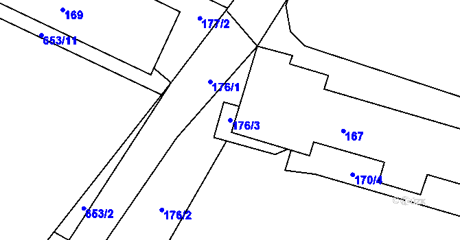 Parcela st. 176/3 v KÚ Hážovice, Katastrální mapa