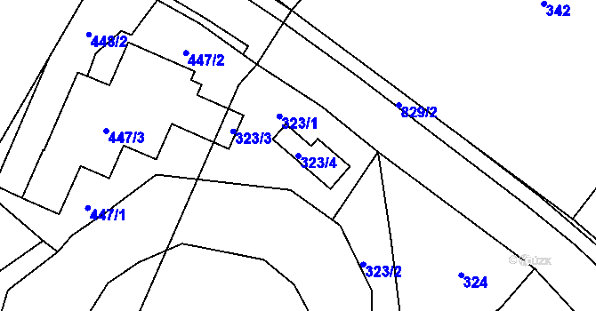 Parcela st. 323/4 v KÚ Hážovice, Katastrální mapa