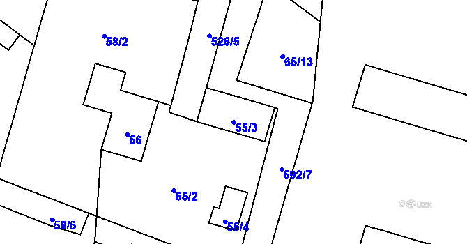 Parcela st. 55/3 v KÚ Hážovice, Katastrální mapa