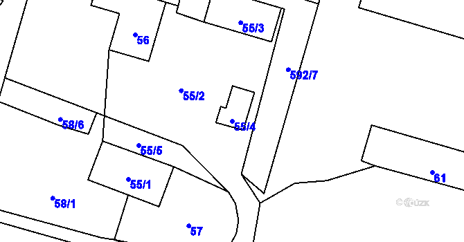 Parcela st. 55/4 v KÚ Hážovice, Katastrální mapa