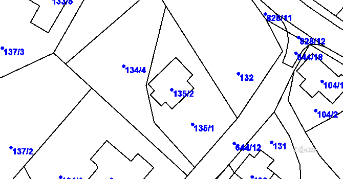 Parcela st. 135/2 v KÚ Hážovice, Katastrální mapa