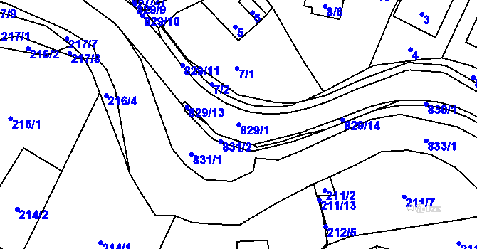 Parcela st. 829/1 v KÚ Hážovice, Katastrální mapa
