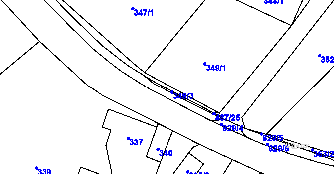 Parcela st. 349/2 v KÚ Hážovice, Katastrální mapa