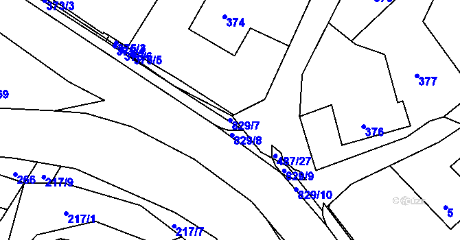 Parcela st. 829/7 v KÚ Hážovice, Katastrální mapa