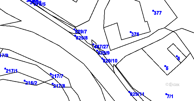 Parcela st. 829/9 v KÚ Hážovice, Katastrální mapa