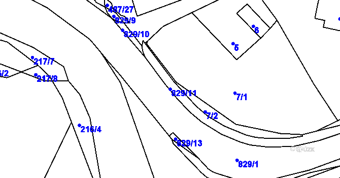 Parcela st. 829/11 v KÚ Hážovice, Katastrální mapa