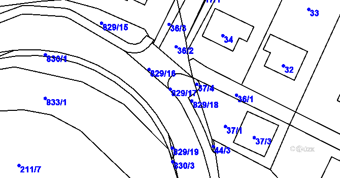 Parcela st. 829/17 v KÚ Hážovice, Katastrální mapa