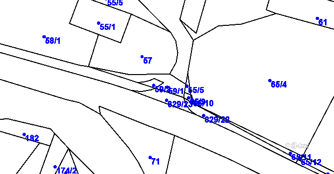 Parcela st. 59/1 v KÚ Hážovice, Katastrální mapa